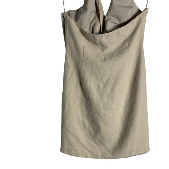 Toccin Cream Linen Crossover Halter Neck Front Mini Dress Size 6 - Picture 11 of 16